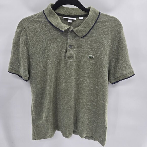Lacoste Green Linen/Cotton Blend Regular Fit Gator Logo Polo Shirt XL - Picture 1 of 10
